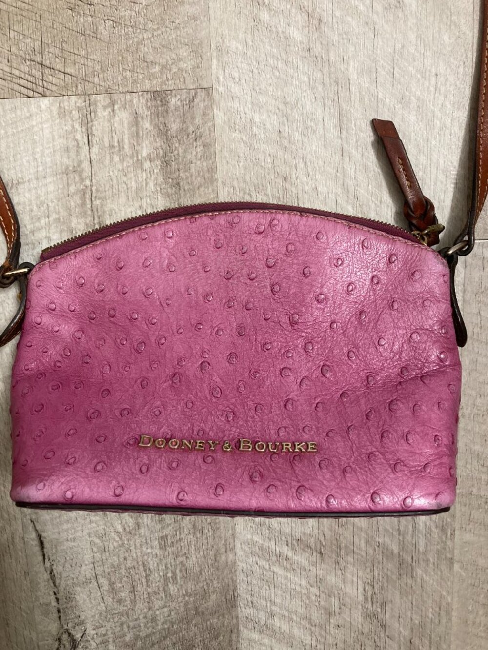 Dooney & Bourke Pink Ostrich Embossed Leather Dome Crossbody